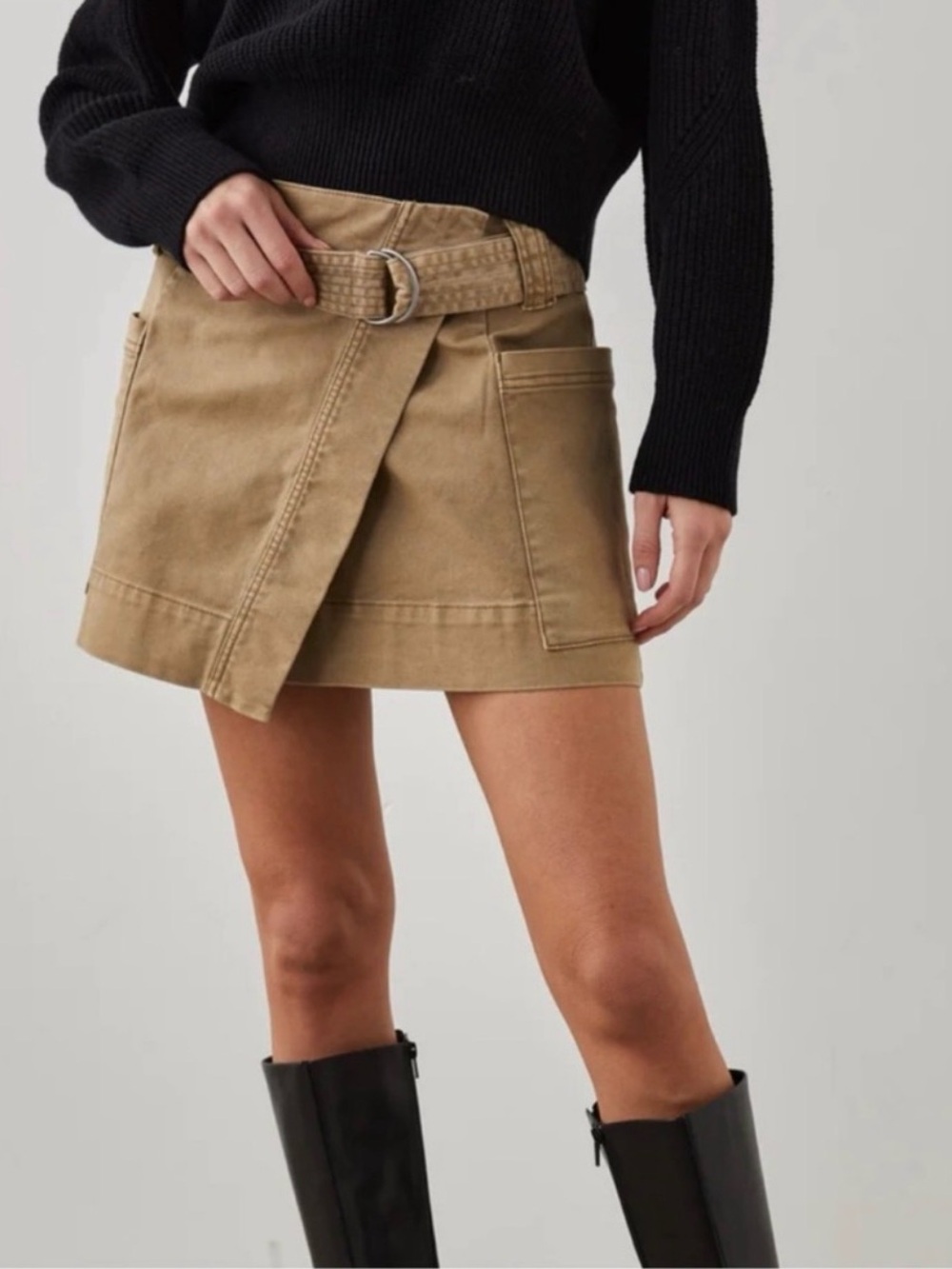NWOT RAILS Deanna Utility Belted Wrap Mini Skirt Brown Olive Organic Cotton Med
